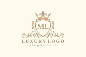 Initial ML Letter Royal Luxury Logo template in vector art for Restaurant, Royalty, Boutique, Cafe, Hotel, Heraldic, Jewelry, Fashion and other vector illustration.