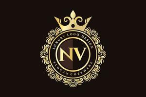 NV Initial Letter Gold calligraphic feminine floral hand drawn heraldic monogram antique vintage style luxury logo design Premium Vector