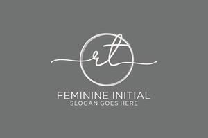 Initial RT handwriting logo with circle template vector logo of initial signature, wedding, fashion, floral and botanical with creative template.