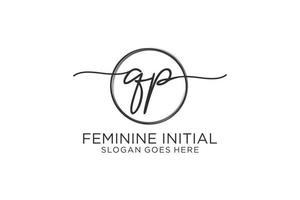 Initial QP handwriting logo with circle template vector logo of initial signature, wedding, fashion, floral and botanical with creative template.
