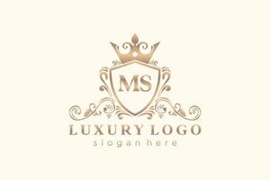 Initial MS Letter Royal Luxury Logo template in vector art for Restaurant, Royalty, Boutique, Cafe, Hotel, Heraldic, Jewelry, Fashion and other vector illustration.