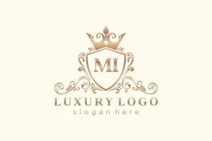 Initial MI Letter Royal Luxury Logo template in vector art for Restaurant, Royalty, Boutique, Cafe, Hotel, Heraldic, Jewelry, Fashion and other vector illustration.