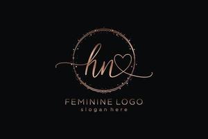 Initial HN handwriting logo with circle template vector logo of initial wedding, fashion, floral and botanical with creative template.