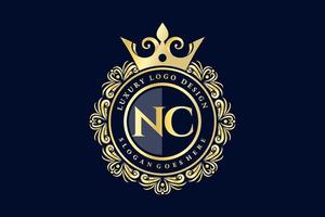 NC Initial Letter Gold calligraphic feminine floral hand drawn heraldic monogram antique vintage style luxury logo design Premium Vector