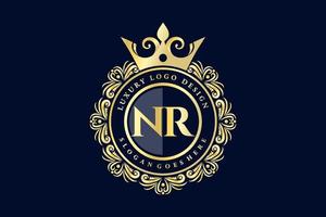 NR Initial Letter Gold calligraphic feminine floral hand drawn heraldic monogram antique vintage style luxury logo design Premium Vector