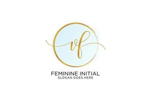 Initial VF handwriting logo with circle template vector signature, wedding, fashion, floral and botanical with creative template.