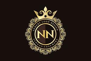 NN Initial Letter Gold calligraphic feminine floral hand drawn heraldic monogram antique vintage style luxury logo design Premium Vector