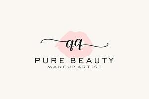 diseño de logotipo prefabricado inicial de labios de acuarela qq, logotipo para marca comercial de artista de maquillaje, diseño de logotipo de boutique de belleza rubor, logotipo de caligrafía con plantilla creativa. vector
