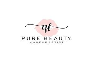 diseño de logotipo prefabricado inicial de labios de acuarela qf, logotipo para marca comercial de artista de maquillaje, diseño de logotipo de boutique de belleza rubor, logotipo de caligrafía con plantilla creativa. vector