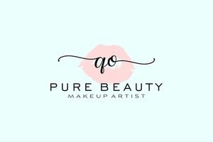 Initial QO Watercolor Lips Premade Logo Design, Logo for Makeup Artist Business Branding, Blush Beauty Boutique Logo Design, Calligraphy Logo with creative template. vector