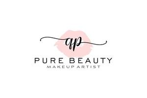 Initial QP Watercolor Lips Premade Logo Design, Logo for Makeup Artist Business Branding, Blush Beauty Boutique Logo Design, Calligraphy Logo with creative template. vector