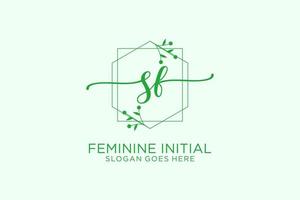 Initial SF beauty monogram and elegant logo design handwriting logo of initial signature, wedding, fashion, floral and botanical with creative template. vector