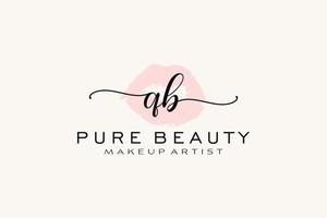 Initial QB Watercolor Lips Premade Logo Design, Logo for Makeup Artist Business Branding, Blush Beauty Boutique Logo Design, Calligraphy Logo with creative template. vector
