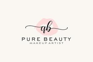 diseño de logotipo prefabricado inicial de labios de acuarela qb, logotipo para marca comercial de artista de maquillaje, diseño de logotipo de boutique de belleza rubor, logotipo de caligrafía con plantilla creativa. vector