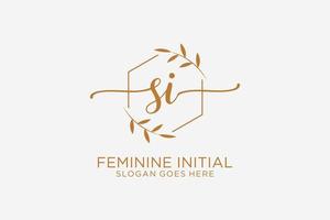 Initial SI beauty monogram and elegant logo design handwriting logo of initial signature, wedding, fashion, floral and botanical with creative template. vector
