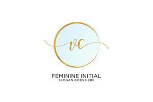 Initial VC handwriting logo with circle template vector signature, wedding, fashion, floral and botanical with creative template.