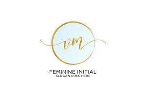 Initial VM handwriting logo with circle template vector signature, wedding, fashion, floral and botanical with creative template.