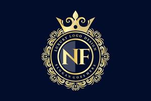 NF Initial Letter Gold calligraphic feminine floral hand drawn heraldic monogram antique vintage style luxury logo design Premium Vector