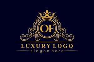 OF Initial Letter Gold calligraphic feminine floral hand drawn heraldic monogram antique vintage style luxury logo design Premium Vector