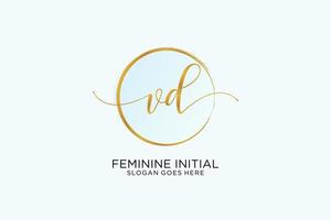 Initial VD handwriting logo with circle template vector signature, wedding, fashion, floral and botanical with creative template.