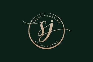 Initial SJ handwriting logo with circle template vector signature, wedding, fashion, floral and botanical with creative template.