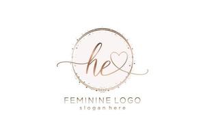 Initial HE handwriting logo with circle template vector logo of initial wedding, fashion, floral and botanical with creative template.