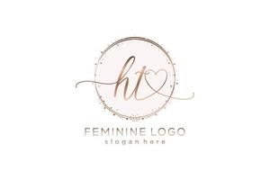 Initial HT handwriting logo with circle template vector logo of initial wedding, fashion, floral and botanical with creative template.