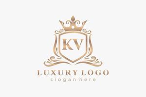 Initial KV Letter Royal Luxury Logo template in vector art for Restaurant, Royalty, Boutique, Cafe, Hotel, Heraldic, Jewelry, Fashion and other vector illustration.