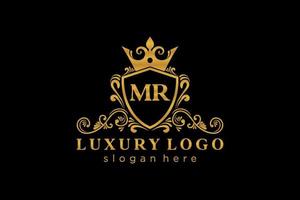 Initial MR Letter Royal Luxury Logo template in vector art for Restaurant, Royalty, Boutique, Cafe, Hotel, Heraldic, Jewelry, Fashion and other vector illustration.