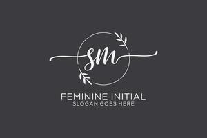 Initial SM beauty monogram and elegant logo design handwriting logo of initial signature, wedding, fashion, floral and botanical with creative template. vector