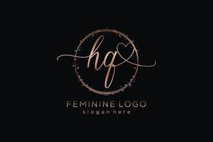 Initial HQ handwriting logo with circle template vector logo of initial wedding, fashion, floral and botanical with creative template.