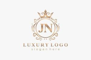 Initial JN Letter Royal Luxury Logo template in vector art for Restaurant, Royalty, Boutique, Cafe, Hotel, Heraldic, Jewelry, Fashion and other vector illustration.
