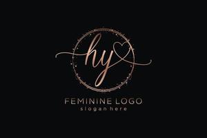 Initial HY handwriting logo with circle template vector logo of initial wedding, fashion, floral and botanical with creative template.