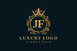 Initial JF Letter Royal Luxury Logo template in vector art for Restaurant, Royalty, Boutique, Cafe, Hotel, Heraldic, Jewelry, Fashion and other vector illustration.