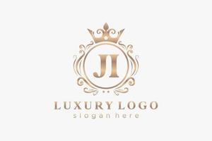 Initial JI Letter Royal Luxury Logo template in vector art for Restaurant, Royalty, Boutique, Cafe, Hotel, Heraldic, Jewelry, Fashion and other vector illustration.