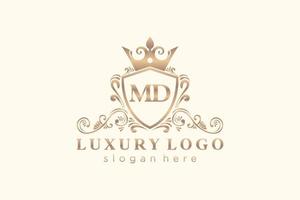 Initial MD Letter Royal Luxury Logo template in vector art for Restaurant, Royalty, Boutique, Cafe, Hotel, Heraldic, Jewelry, Fashion and other vector illustration.