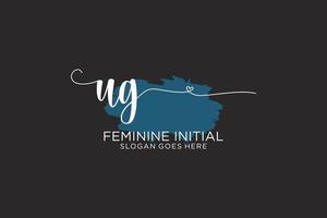 Initial UG beauty monogram and elegant logo design handwriting logo of initial signature, wedding, fashion, floral and botanical with creative template. vector