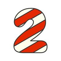 Number 2 Candy Cane, vector illustration