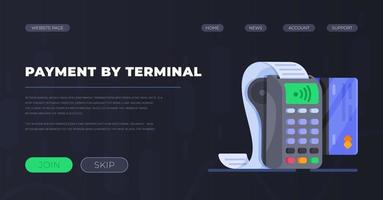 Vector illustration of payment by terminal. Payment by card. Translation.