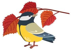 pájaro del bosque tomtit. ilustración vectorial dibujada a mano. adecuado para sitios web, pegatinas, tarjetas de regalo, productos para niños. vector