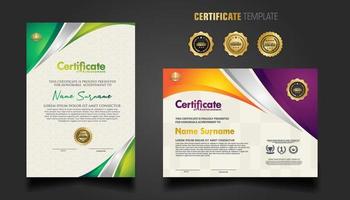 Modern certificate template with beautiful combination color on waving shape background vector