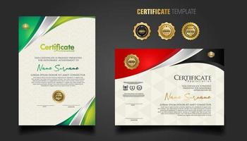 Modern certificate template with beautiful combination color on waving shape background vector