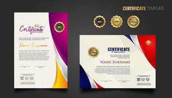 Modern certificate template with beautiful combination color on waving shape background vector