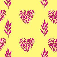 Leopard hearts seamless pattern. Yellow background vector