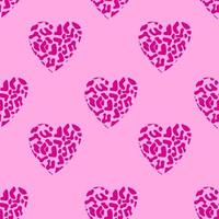 Leopard hearts seamless pattern. Pink background. Valentines Day Pattern vector