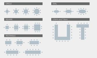 Table seating set. Furniture scheme. Vector illustration