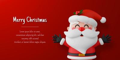 postal de navidad banner de santa claus sobre fondo rojo vector