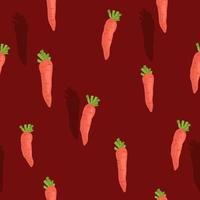 Seamless pattern with carrot on pastel red background. Hand drawn vector illustration