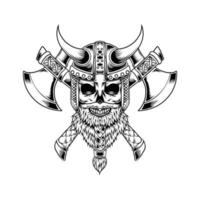 Bearded skull viking with axe illustration vector