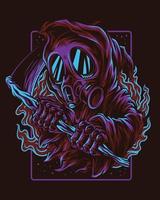 vector artwork illustration of an angel of death wearing a face shield, it looks like his hands are like bones